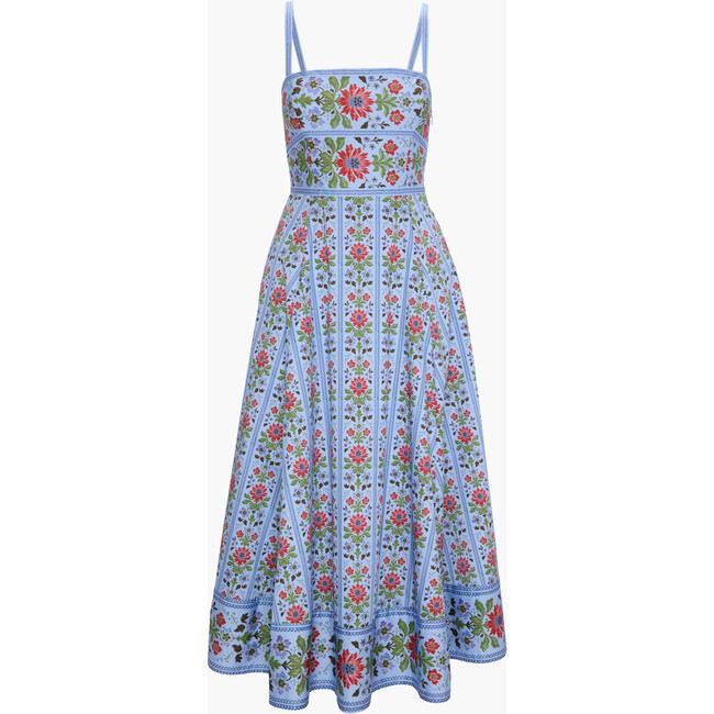 The Margot Dress, Blue Floral Block Stripe