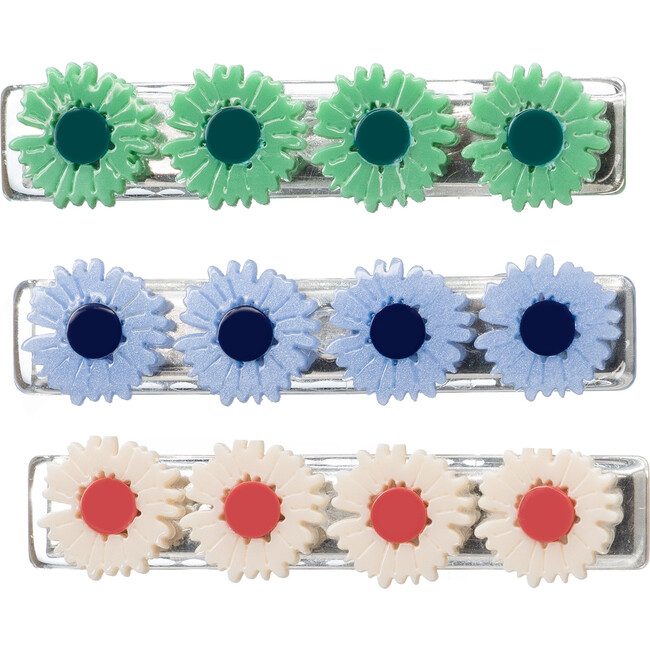 Daisy Green Blue Cream Hair Clips, Set of 3