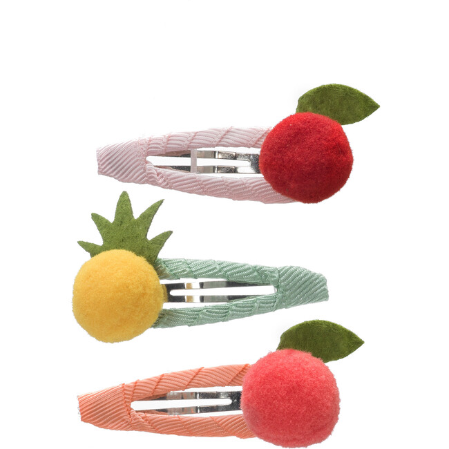 Fruit Salad Pineapple Peach Cherry Pom-Pom Snap Clips