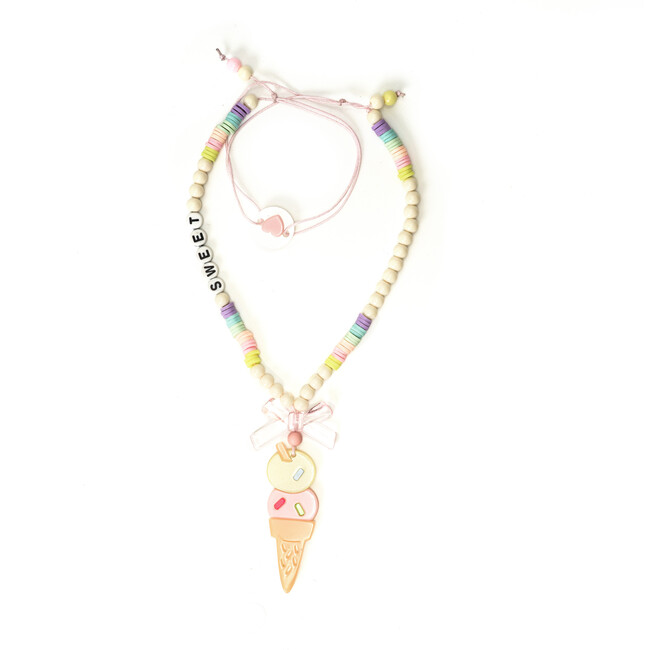 Ice Cream Double Scoop Pink Yellow Necklace