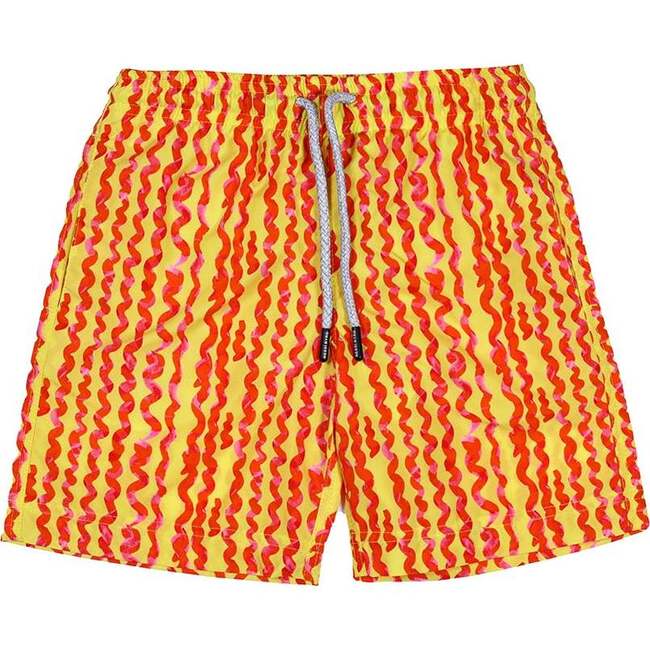Kids' Wavy Stripes Quick-Dry Swim Trunks, Yellow-Red