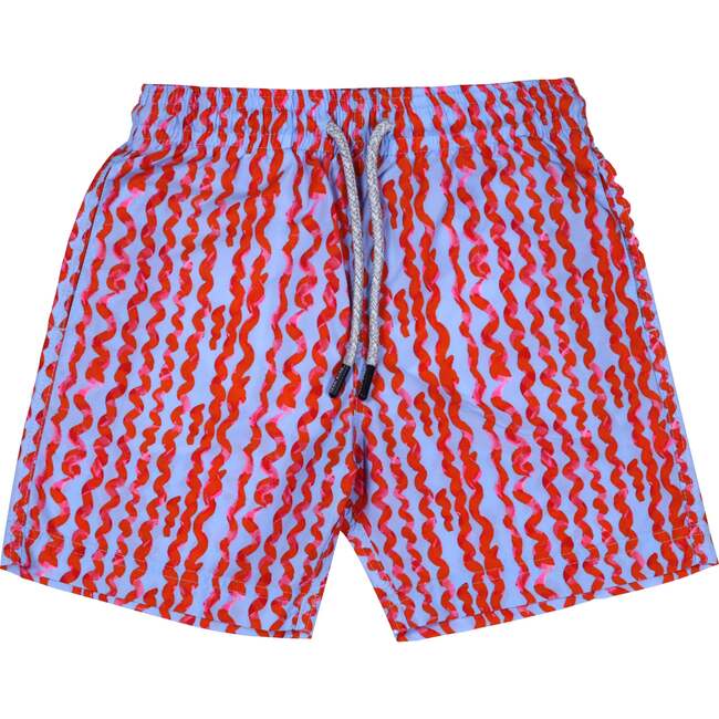 Kids' Wavy Stripes Quick-Dry Swim Trunks, Blue-Red