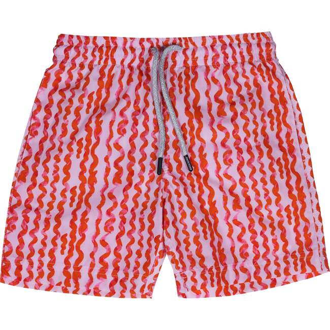 Kids' Wavy Stripes Quick-Dry Swim Trunks, Grey-Red