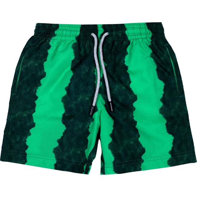 Kids' Green-Black Stripe Quick-Dry Swim Trunks