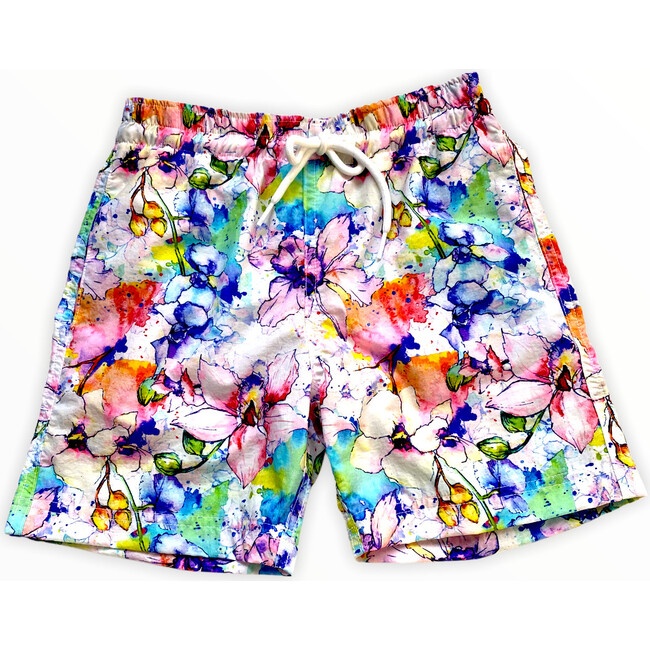 Kids' Colorful Floral Print Quick-Dry Swim Trunks