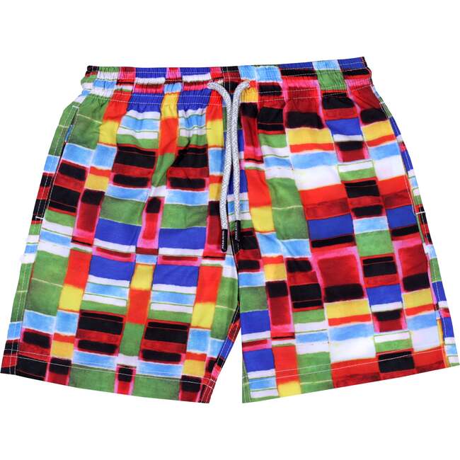 Kids' Colorful Checker Pattern Quick-Dry Swim Trunks,Multicolor