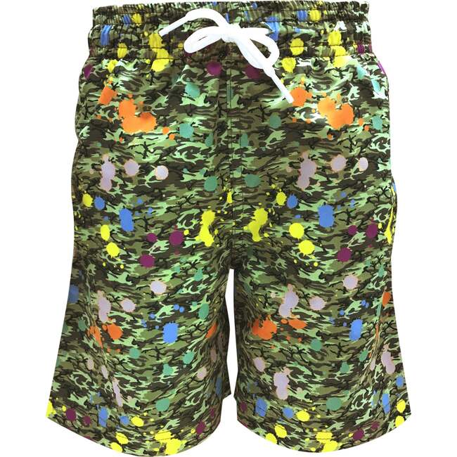 Kids' Camouflage Print Long Quick-Dry Swim Trunks