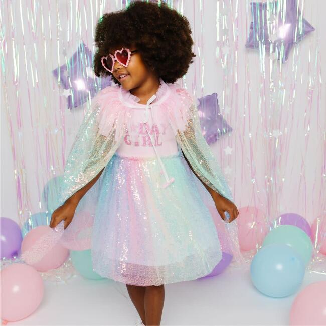 Birthday Girl Patch Rainbow Ombre Sequin Short Sleeve Tutu Dress, Multi - Dresses - 5