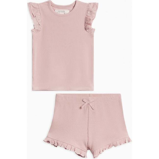 Organic 2 Piece Girls Ribbed Outfit Set Rosa