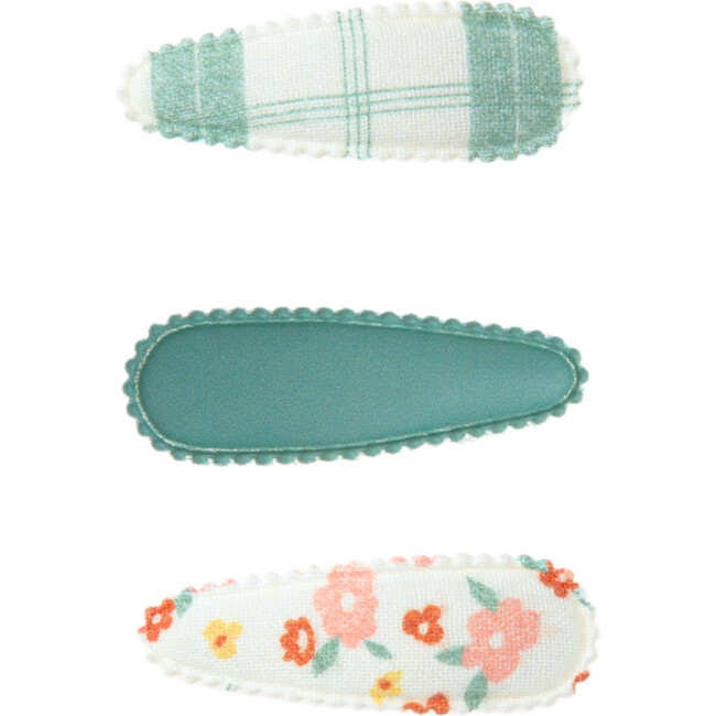Fabric Snap Clips | Set of 3, Fern Plaid + Sunset Meadow