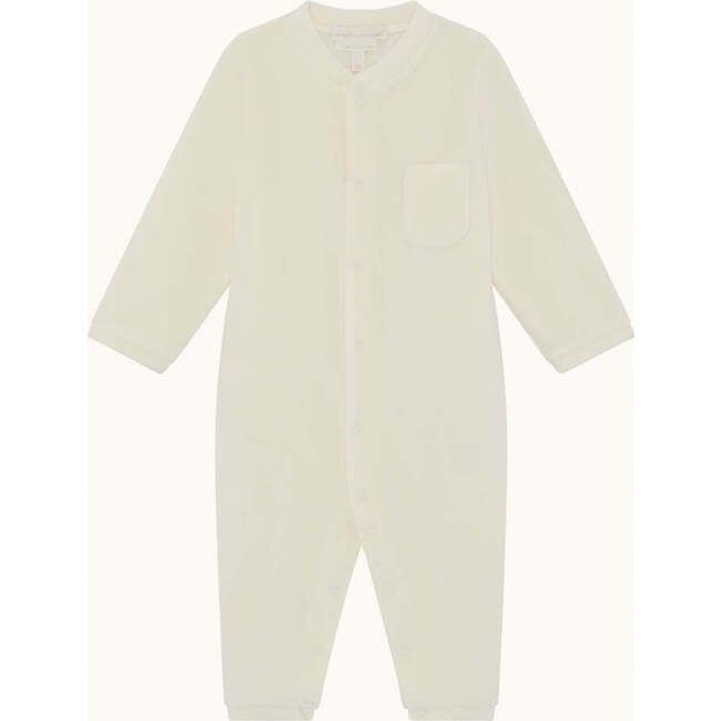 Velour Angel Wing Footless Sleepsuit, Cream - Rompers - 2