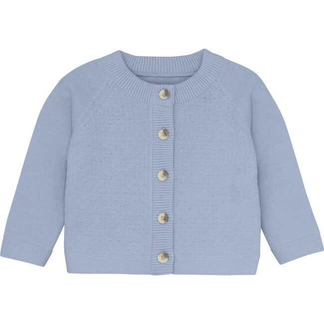 Babys Organic Cotton Knit Cardigan, Soft Chambray