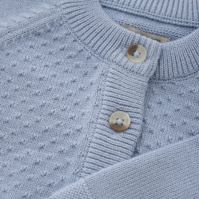 Babys Organic Cotton Knit Cardigan, Soft Chambray - Cardigans - 2
