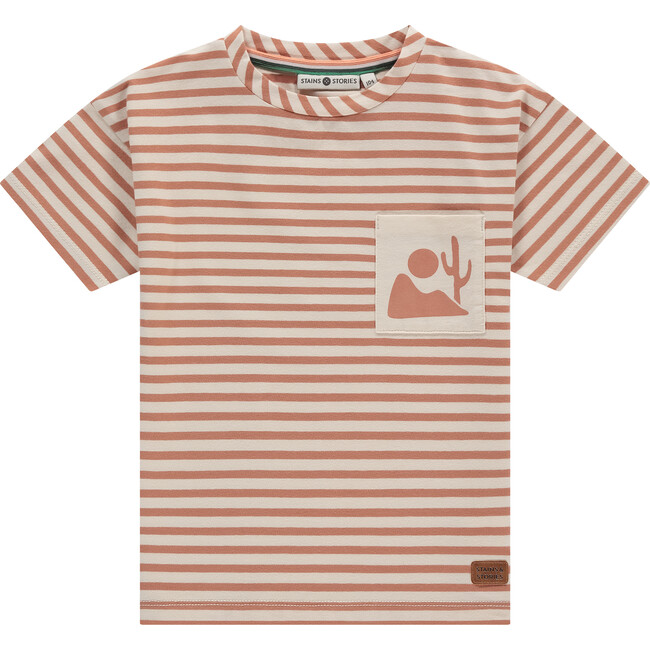 Striped Pocket T-Shirt, Orange/Cream