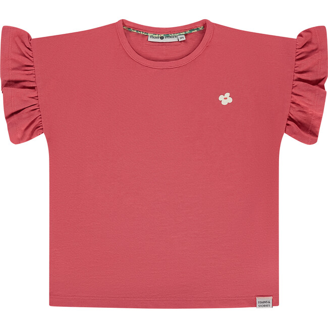 Daisy Ruffled Sleeve T-Shirt, Red