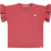 Daisy Ruffled Sleeve T-Shirt, Red - T-Shirts - 1 - thumbnail