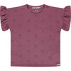 Ruffle Eyelet Tee, Purple - T-Shirts - 1 - thumbnail