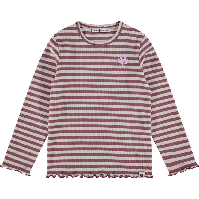 Flower Striped Long Sleeve Tee, Purple/Cream