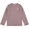 Flower Striped Long Sleeve Tee, Purple/Cream - T-Shirts - 1 - thumbnail