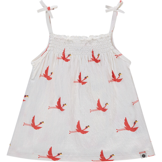 Tie Strap Flamingo Tank Top, White