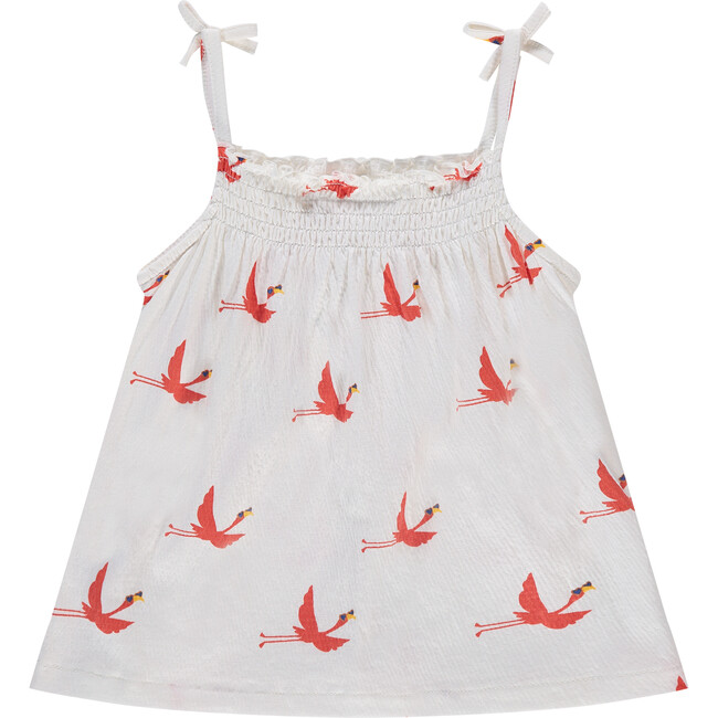 Tie Strap Flamingo Tank Top, White - Tank Tops - 2