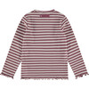 Flower Striped Long Sleeve Tee, Purple/Cream - T-Shirts - 2