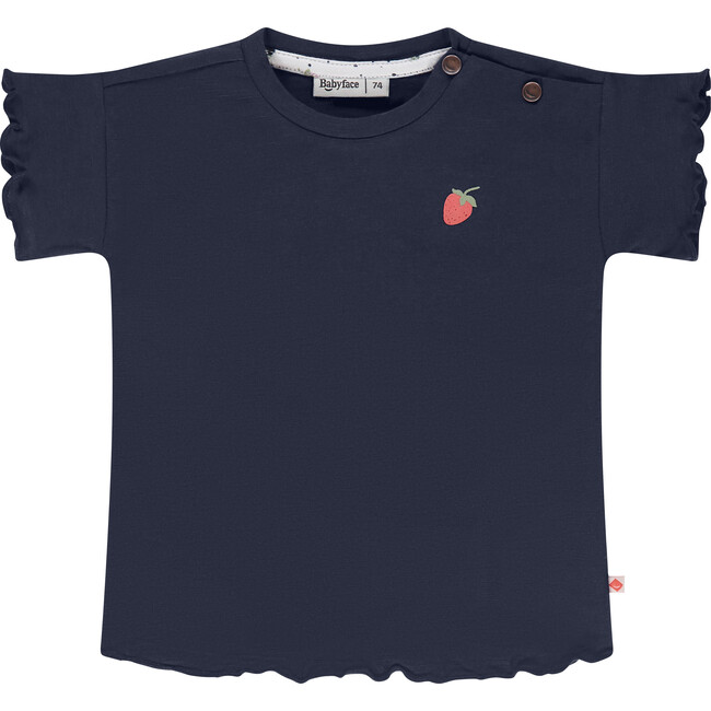 Strawberry Ruffled Sleeve T-Shirt, Navy