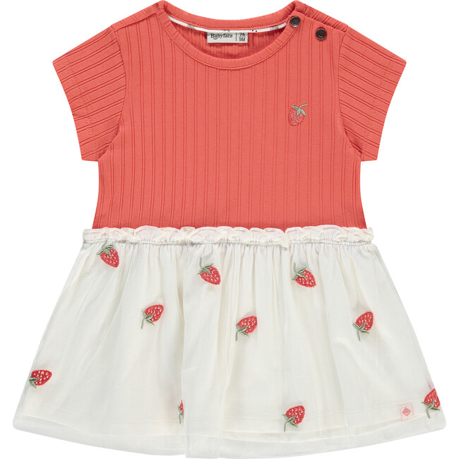 Short Sleeve Dress with Tulle Skirt, Red