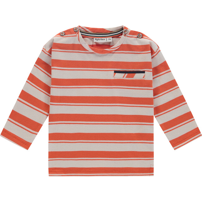 Striped Long Sleeve Tee, Orange/Cream