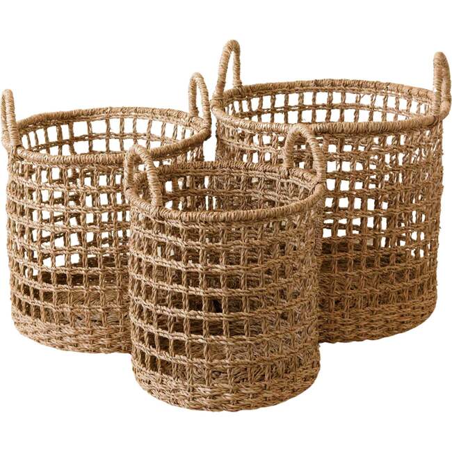 Seagrass Open Weave Cylinder Baskets, Set of 3