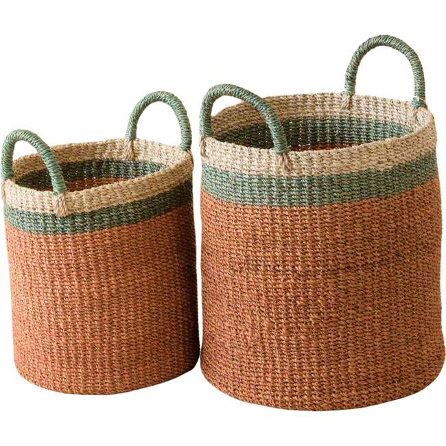 Coral Cylinder Floor Baskets, Set of 2