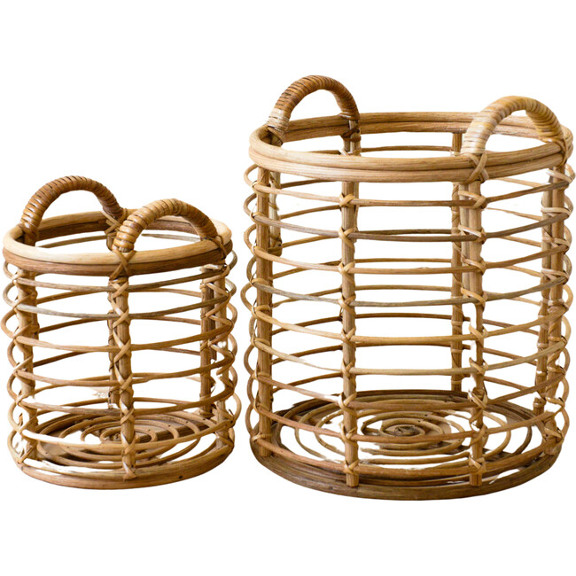 Rattan Cylinder Floor Baskets, Set of 2