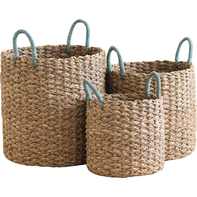 Seagrass Cylinder Baskets with Handles, Set of 3