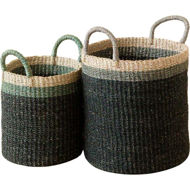 Black Cylinder Floor Baskets, Set of 2