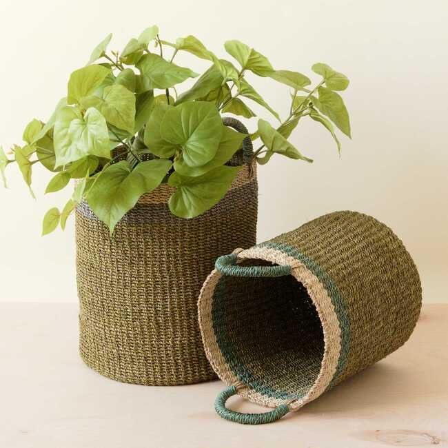 Olive Cylinder Floor Baskets, Set of 2 - Storage - 2