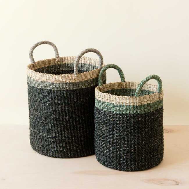 Black Cylinder Floor Baskets, Set of 2 - Storage - 2
