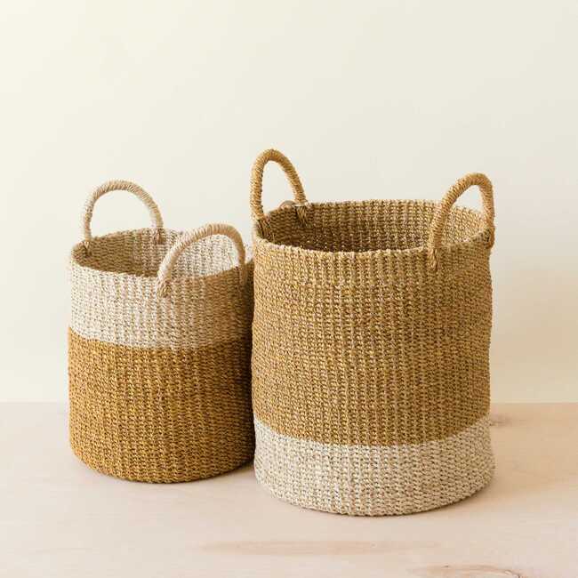 Mustard Cylinder Floor Baskets, Set of 2 - Storage - 3