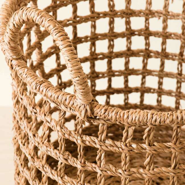 Seagrass Open Weave Cylinder Baskets, Set of 3 - Storage - 3