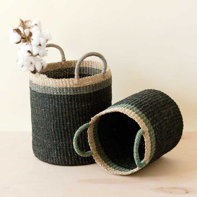 Black Cylinder Floor Baskets, Set of 2 - Storage - 3