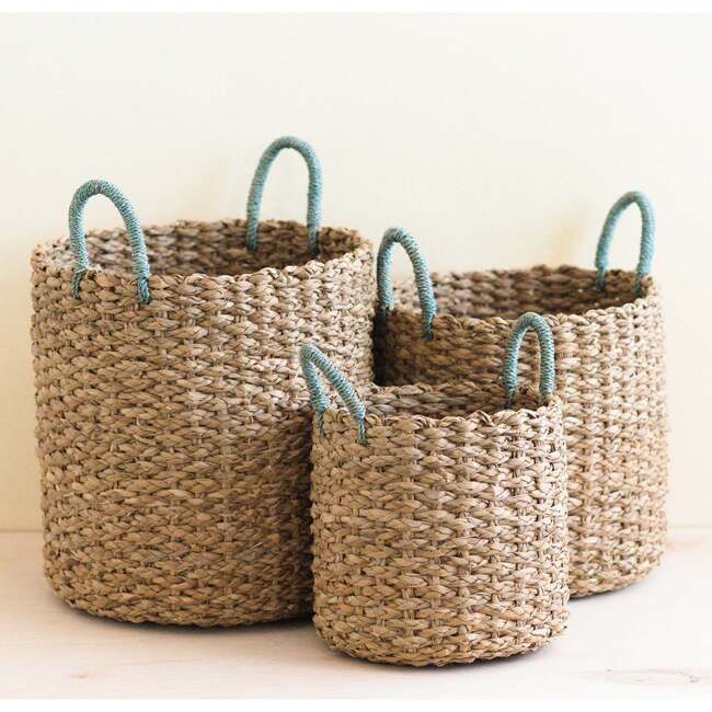Seagrass Cylinder Baskets with Handles, Set of 3 - Storage - 3
