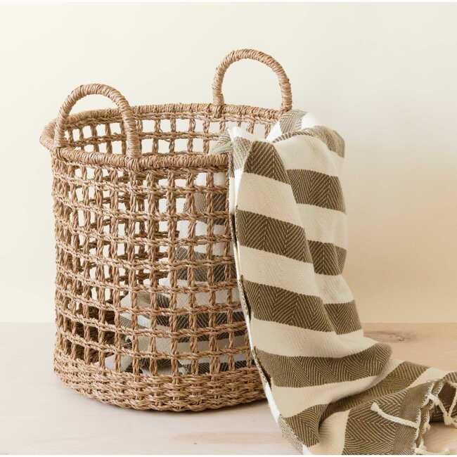 Seagrass Open Weave Cylinder Baskets, Set of 3 - Storage - 4