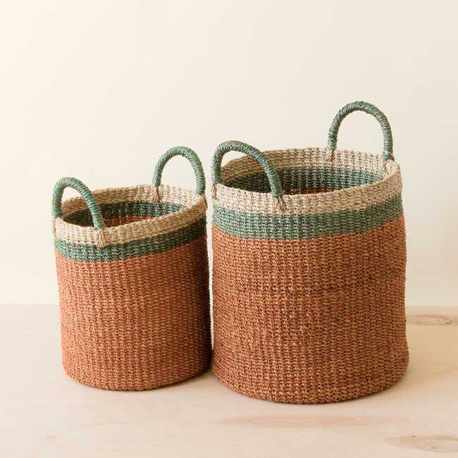 Coral Cylinder Floor Baskets, Set of 2 - Storage - 4
