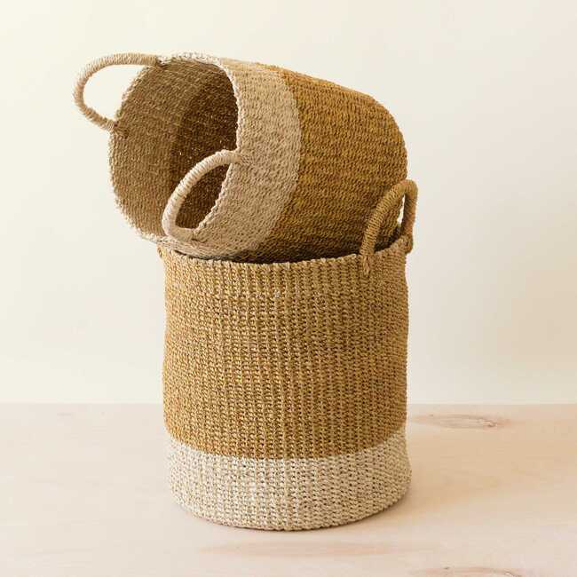 Mustard Cylinder Floor Baskets, Set of 2 - Storage - 5
