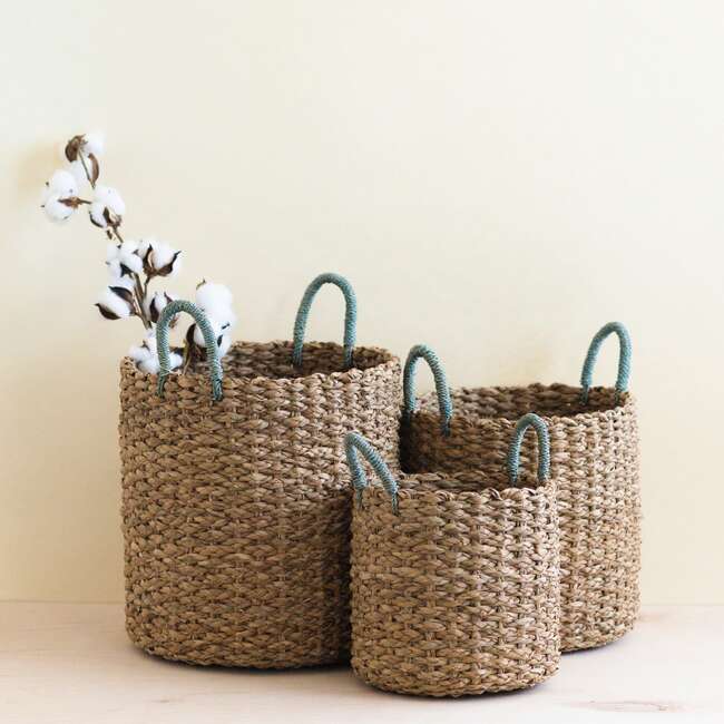 Seagrass Cylinder Baskets with Handles, Set of 3 - Storage - 4