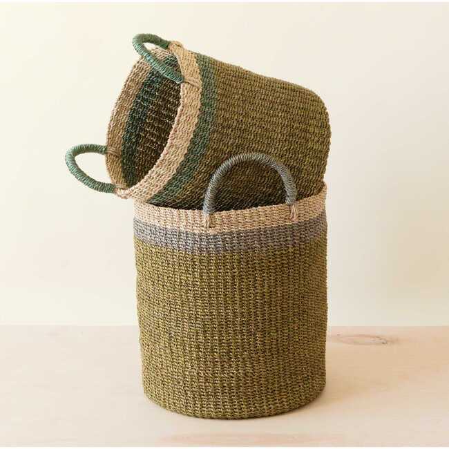 Olive Cylinder Floor Baskets, Set of 2 - Storage - 5