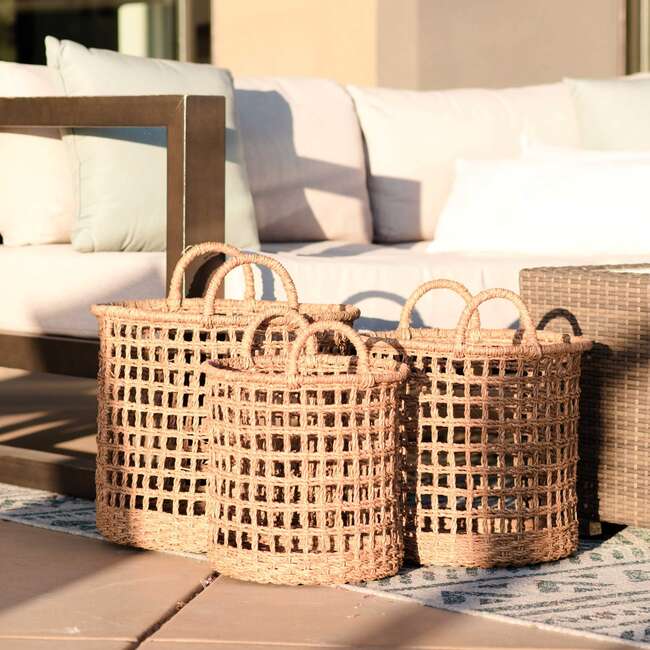 Seagrass Open Weave Cylinder Baskets, Set of 3 - Storage - 5