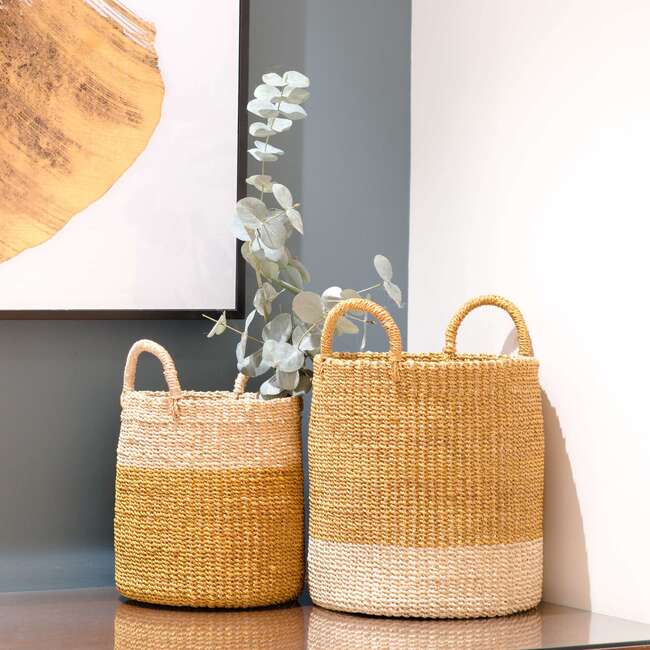 Mustard Cylinder Floor Baskets, Set of 2 - Storage - 6