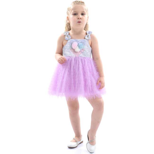 Tulle Silhouette Bow Pom Dress, Purple - Dresses - 2
