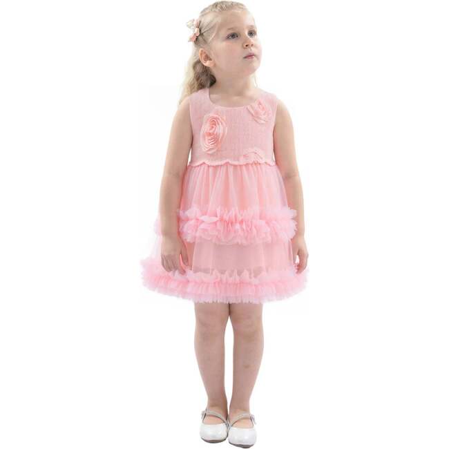 Flower Layered Tulle Dress, Pink - Dresses - 2