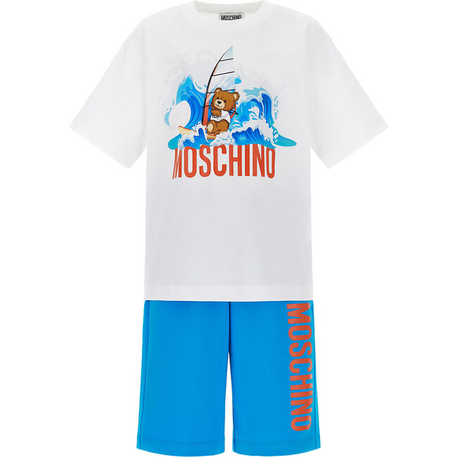 White/Ocean Blue T-Shirt & Shorts Set